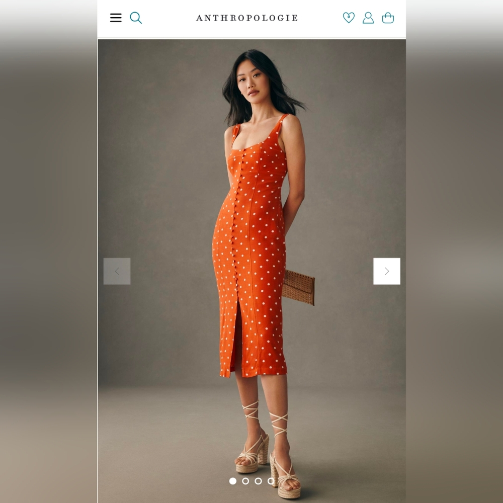 ANTHROPOLOGIE Maeve Sweetheart Button-Front Polka Dot Midi Dress size 0 …